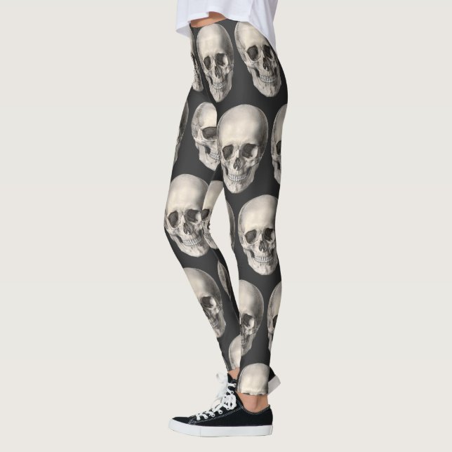 Vintage Human Anatomy Skull, Halloween Skeleton Leggings (Left)