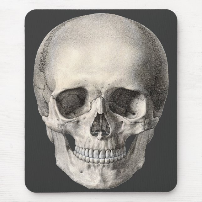 Vintage Human Anatomy Skull, Halloween Skeleton Mouse Mat (Front)