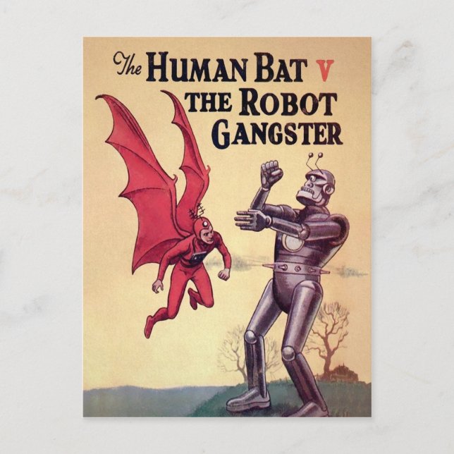 Vintage Human Bat V The Robot Gangster Postcard (Front)