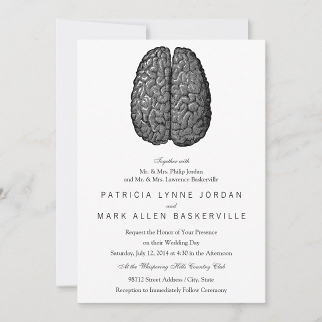 Vintage Human Brain Illustration Invitation (Front)
