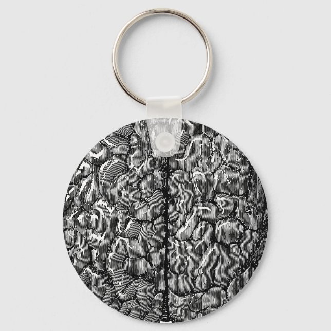 Vintage Human Brain Illustration Key Ring (Front)