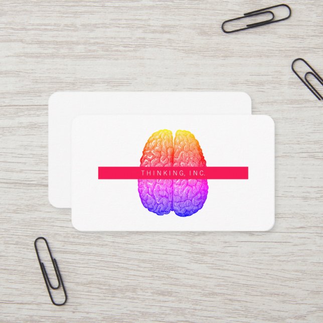 Vintage Human Brain Illustration Rainbow Gradient Business Card (Front/Back In Situ)