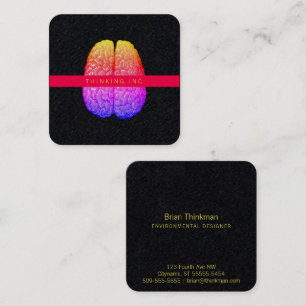 Vintage Human Brain Illustration Rainbow Gradient Square Business Card