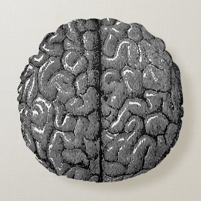 Vintage Human Brain Illustration Round Cushion (Front)