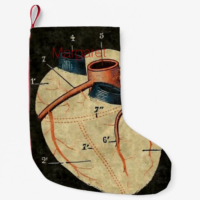 Vintage Human Heart Diagram Small Christmas Stocking (Front)