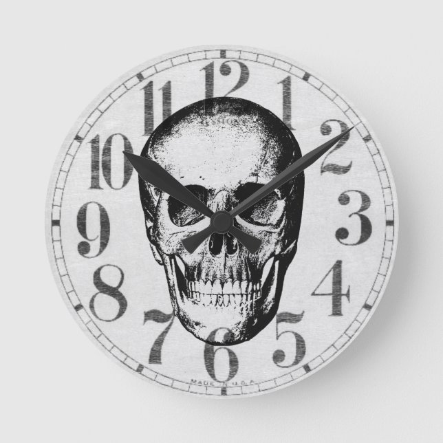Vintage Human Skull Face Round Clock (Front)