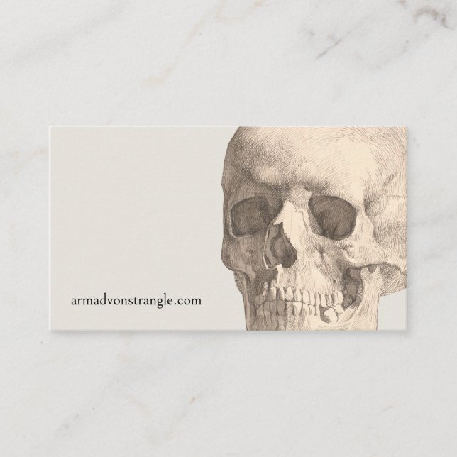 Vintage Human Skull Halloween Business Card (Front)
