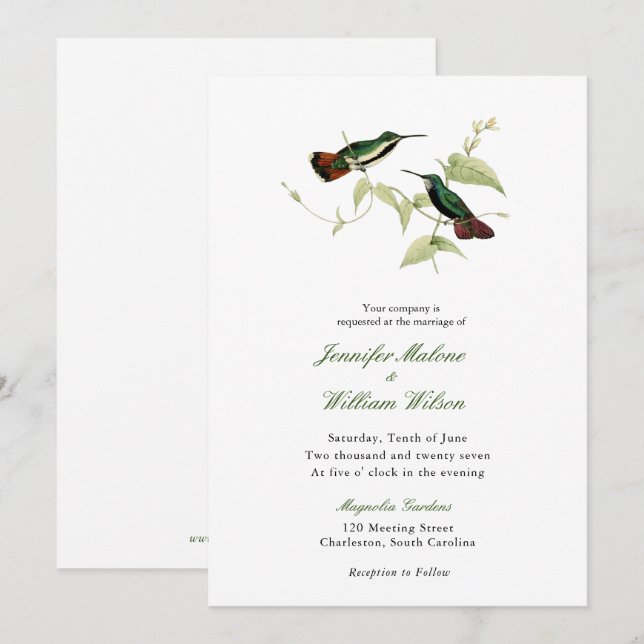 Vintage Humming bird wedding invitation (Front/Back)
