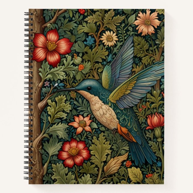 Vintage hummingbird art botanical boho chic notebook (Front)