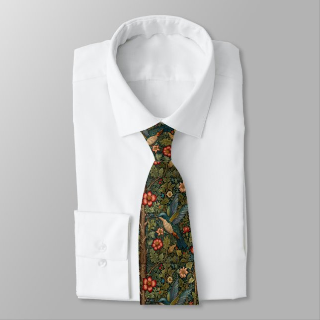 Vintage hummingbird art nouveau boho chic tie (Tied)