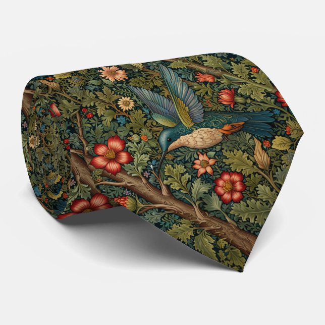Vintage hummingbird art nouveau boho chic tie (Rolled)