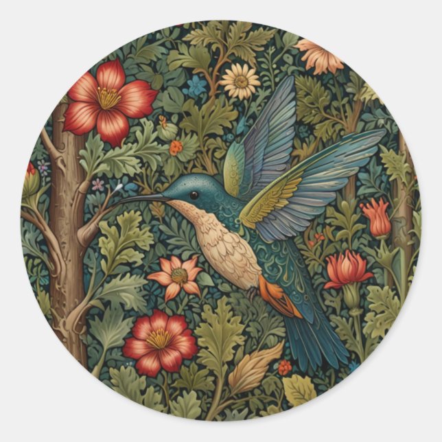Vintage hummingbird art painting classic round sticker (Front)