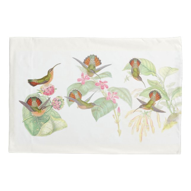 Vintage Hummingbird Birds Flower Floral Pillowcase (Back)