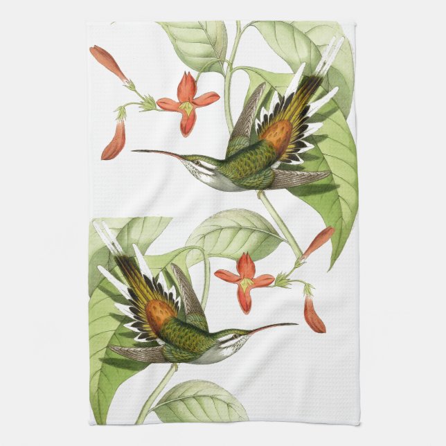 Vintage Hummingbird Birds Flowers Kitchen Towel (Vertical)