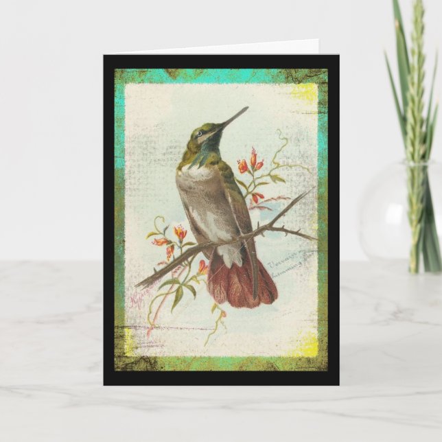 Vintage Hummingbird Birthday Card (Front)