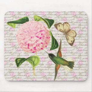 Vintage Hummingbird Butterfly and Caryophyllus Mouse Mat
