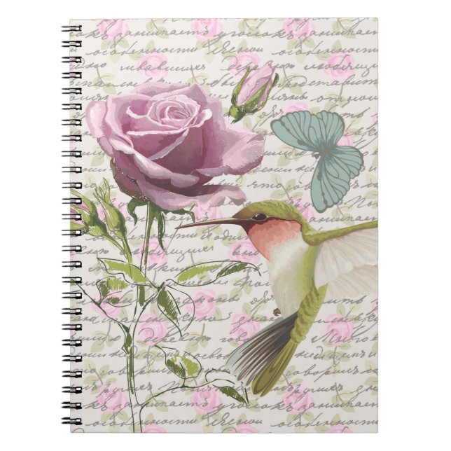 Vintage Hummingbird Butterfly and Rose Notebook (Front)