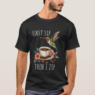 Vintage Hummingbird Coffee Zip Retro Bird Coffee L T-Shirt