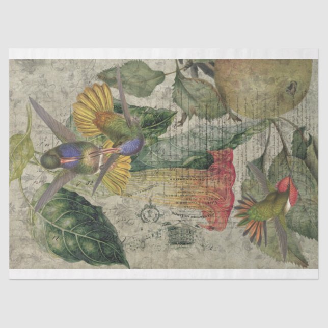 Vintage Hummingbird Collage-Tissue Paper (Front)