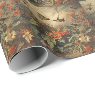 Vintage Hummingbird & Floral Botanical Gift Wrapping Paper