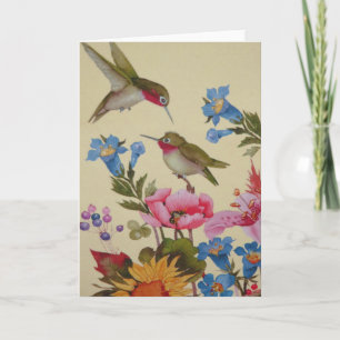 Vintage Hummingbird Friends Wild Flowers Card