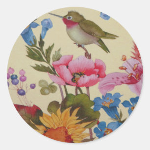 Vintage Hummingbird Friends Wild Flowers Classic Round Sticker