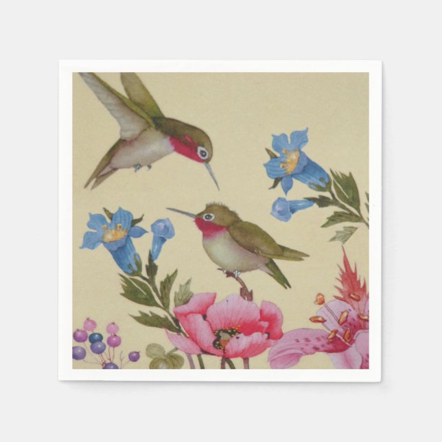 Vintage Hummingbird Friends Wild Flowers Napkin (Front)