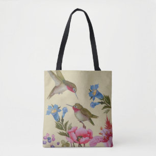 Vintage Hummingbird Friends Wild Flowers Tote Bag
