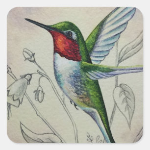 Vintage Hummingbird No. 1 Watercolor Art Square Sticker