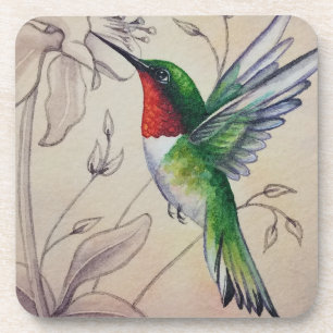 Vintage Hummingbird No. 6 Watercolor Art Coaster