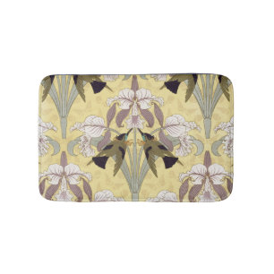 Vintage Hummingbird Orchid Art Nouveau Pattern Bath Mat