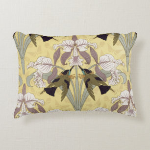 Vintage Hummingbird Orchid Art Nouveau Pattern Decorative Cushion