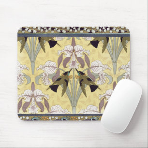 Vintage Hummingbird Orchid Art Nouveau Pattern Mouse Mat