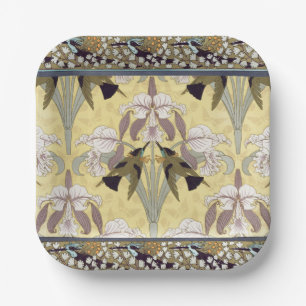Vintage Hummingbird Orchid Art Nouveau Pattern Paper Plate