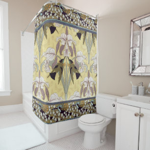 Vintage Hummingbird Orchid Art Nouveau Pattern Shower Curtain