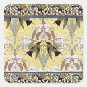 Vintage Hummingbird Orchid Art Nouveau Pattern Square Sticker