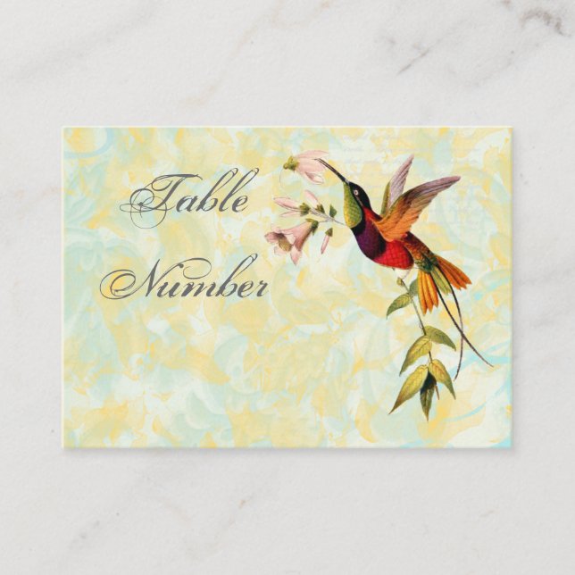 Vintage Hummingbird Table Number Cards (Front)