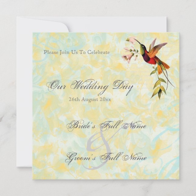 Vintage Hummingbird Wedding Invitations (Front)