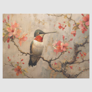 Vintage Hummingbird with Cherry Blossoms Decoupage Tissue Paper