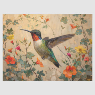 Vintage Hummingbird with Wildflowers Decoupage Tissue Paper