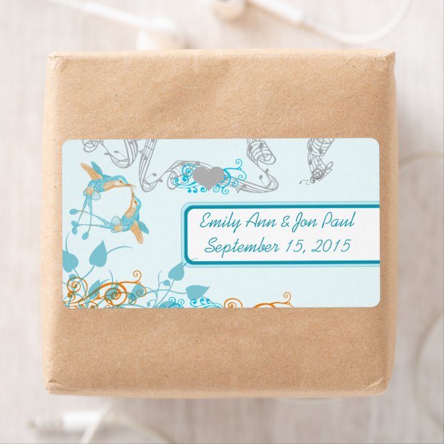 Vintage Hummingbirds Aqua & Coral Labels (Insitu)