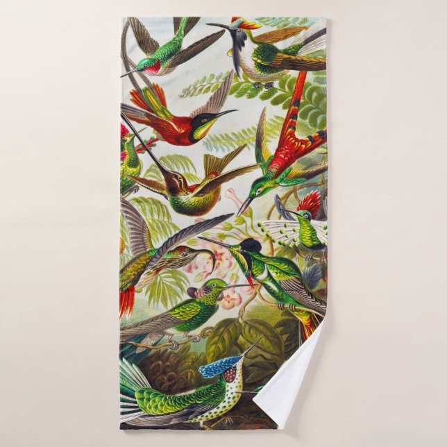 Vintage Hummingbirds by Ernst Haeckel Bath Towel (Bath Towel)