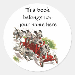 Vintage Humour Cute Dalmatian Puppy Dogs Bookplate Classic Round Sticker