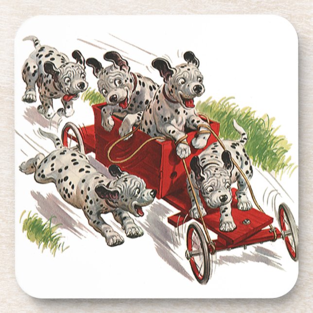 Vintage Humour Cute Dalmatian Puppy Dogs Fire Coaster (Front)
