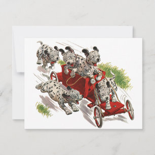 Vintage Humour Cute Dalmatian Puppy Dogs Fire Truc