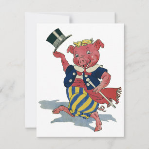Vintage Humour, Cute Happy Dancing Pig Dances