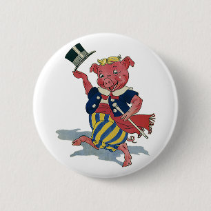 Vintage Humour, Cute Happy Dancing Pig Dances 6 Cm Round Badge