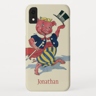 Vintage Humour, Cute Happy Dancing Pig Dances iPhone XR Case