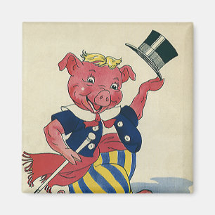 Vintage Humour, Cute Happy Dancing Pig Dances Magnet