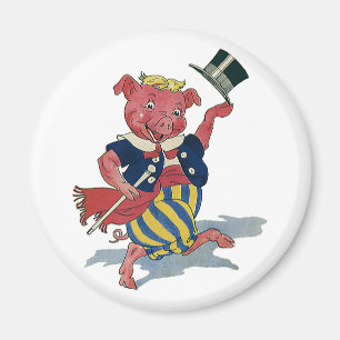 Vintage Humour, Cute Happy Dancing Pig Dances Magnet